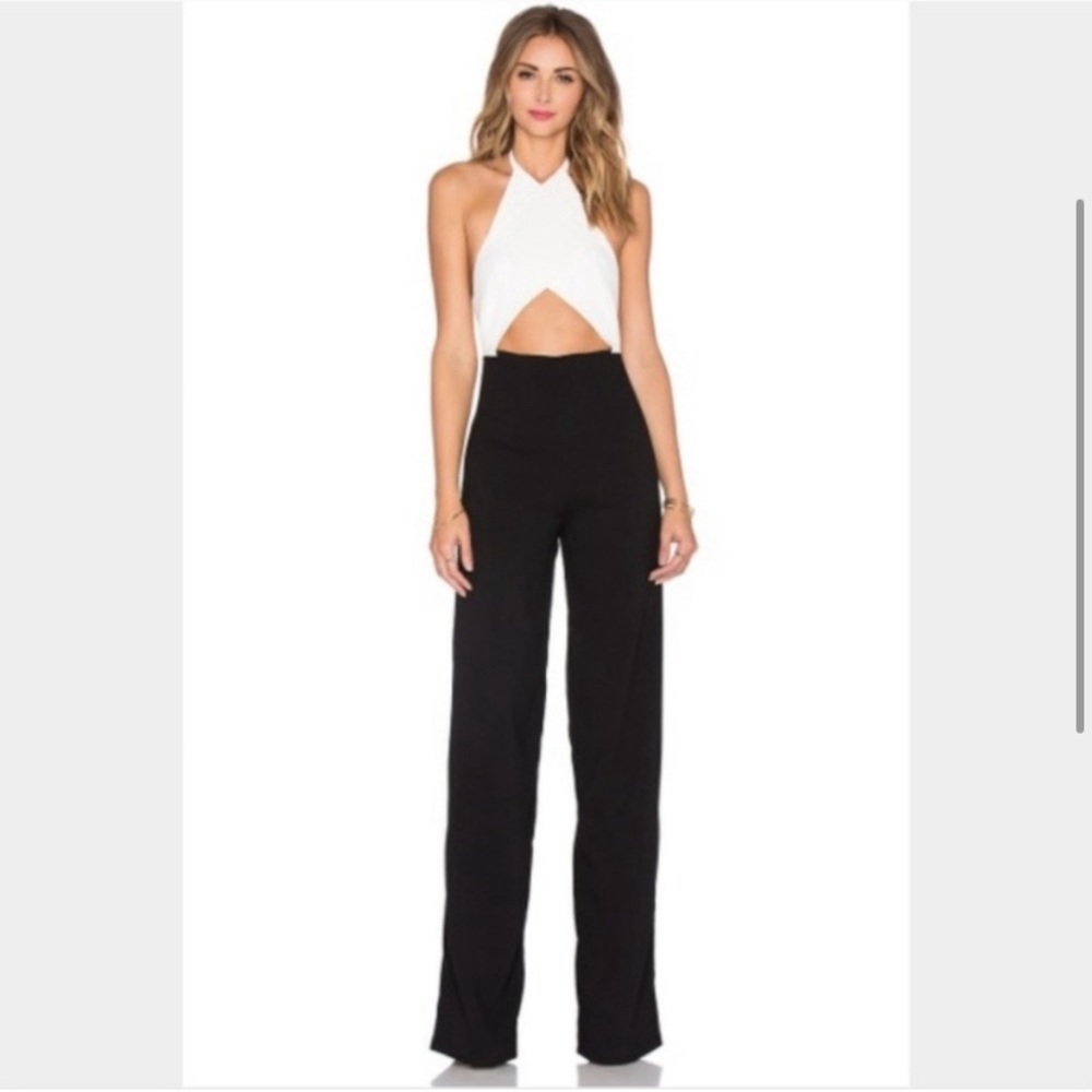 Solace London Women's Diane Backless Halter Crossover Front Jumpsuit Size 6